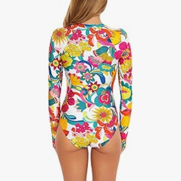 Trina Turk Multicolor Floral Long Sleeve One Piece - Picture 2 of 6
